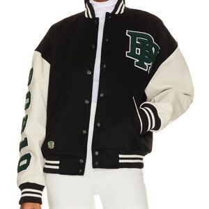 Beverly Hills x Revolve Varsity Bomber Jacket Wool Leather Size Medium